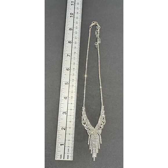 Crystal Fringe Necklace Rhinestone Waterfall Statement Choker Costume Jewelry - Picture 8 of 9